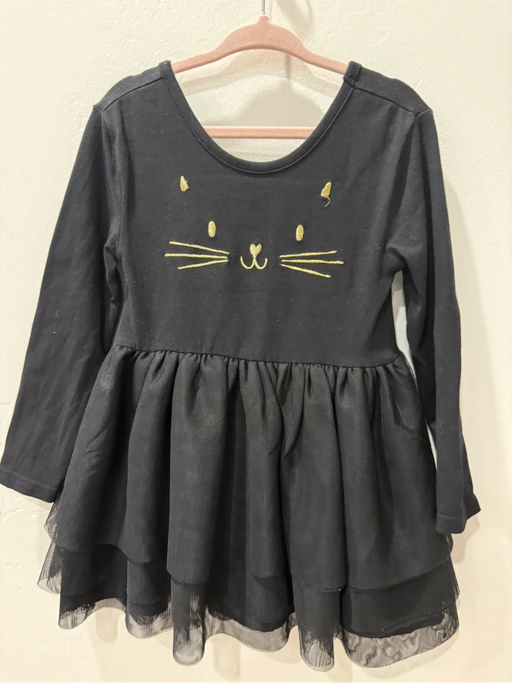 Old Navy Black Long-Sleeve Cat Face Tulle Dress Top